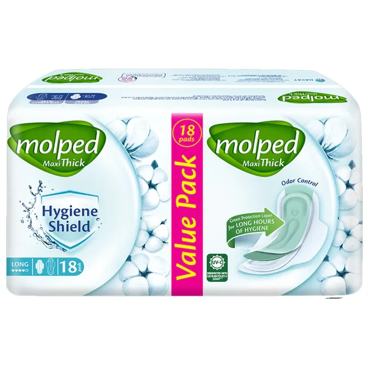 Molped Maxi Thick Hygiene Shield Long 18 Pads Value Pack