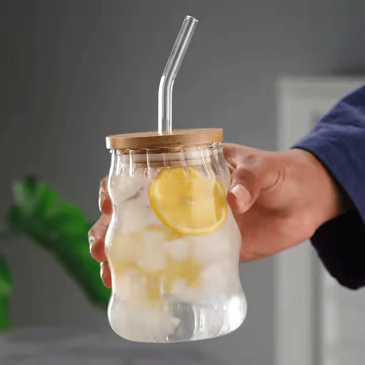 Luxury Glass Can Mug with Bamboo Lid & Straw – Perfect for All Drinks