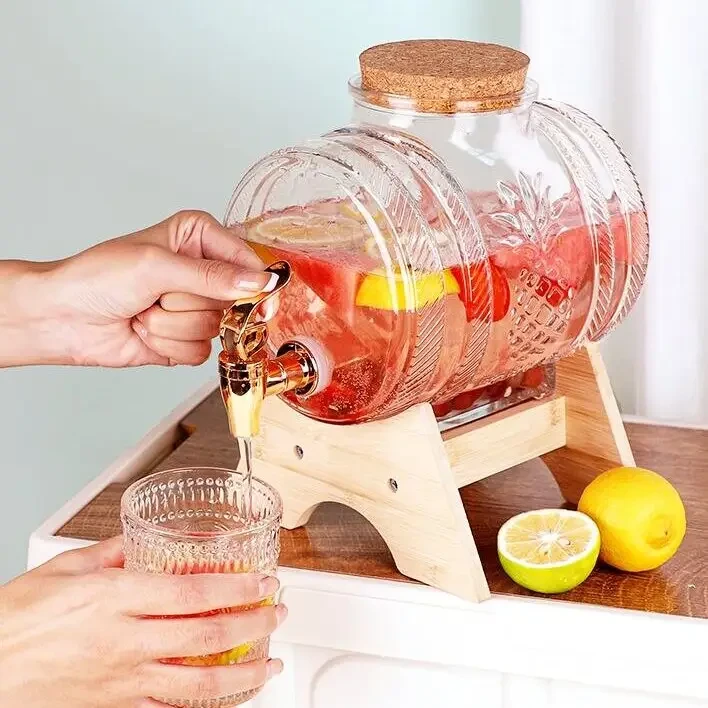 Glass Beverage Dispenser 5L with Tap & Wooden Stand